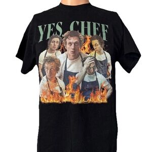 The Bear TV Series Carmy YES,CHEF Black Flames Shirt Jeremy Allen White Sz M